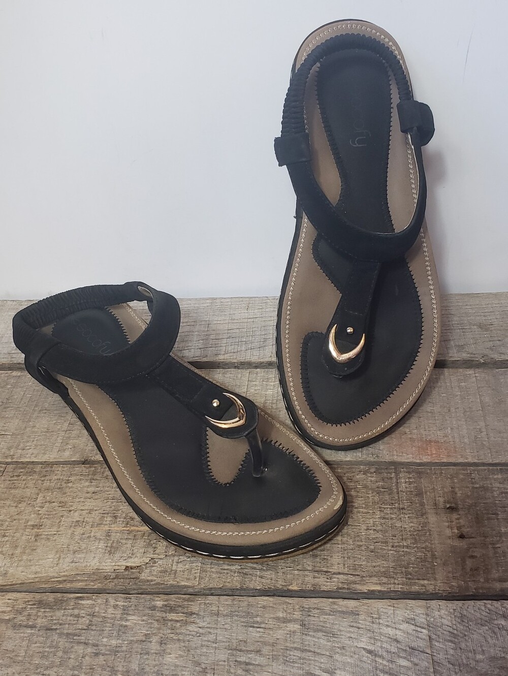SOCOFY Black Thong Sandals 40 (9/9.5)